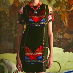 Anthropologie Ranna Gill Embroidered Art Nouveau Floral Dress